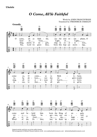 O Come, All Ye Faithful (for Ukulele with TAB) (arr. Michael Thomas Andrews)