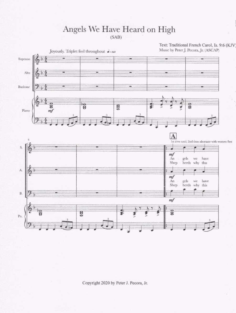 Angels We Have Heard on High (SAB) (arr. Peter J. Pecora, Jr. (ASCAP))