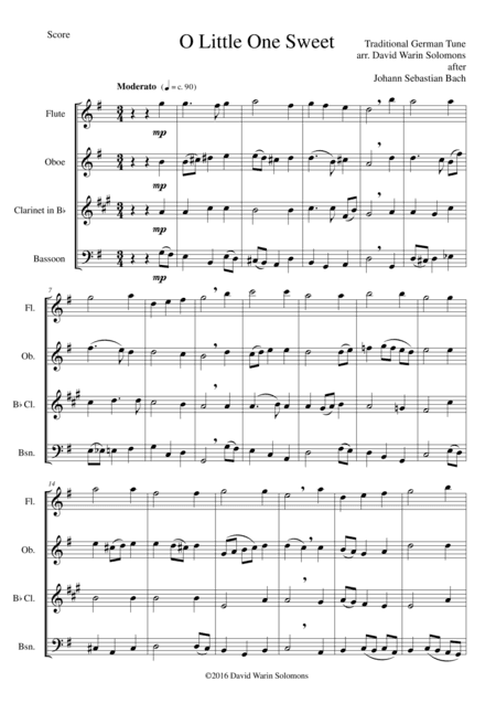 O Little One Sweet (O Jesulein süß) for wind quartet (arr. David Warin Solomons, Johann Sebastian Bach)