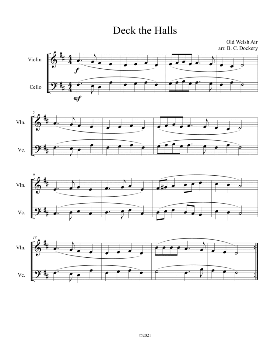 Deck the Halls (Violin and Cello Duet) (arr. B. C. Dockery)