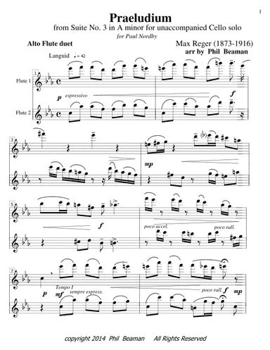 Praeludium - Reger- Alto Flute duet (arr. Phil Beaman)