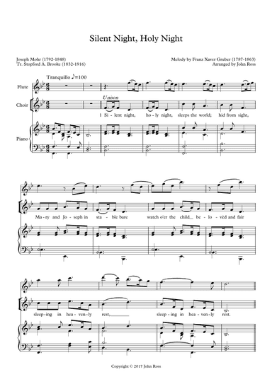 Silent Night, Holy Night (SATB, Flute, Piano) (Words by Brooke) (arr. John Ross)