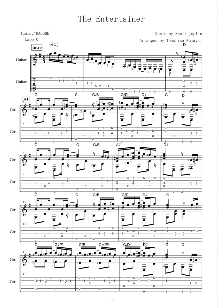 The Entertainer-Scott Joplin (Fingerstyle guitar) (arr. Tomohisa Kumagai)
