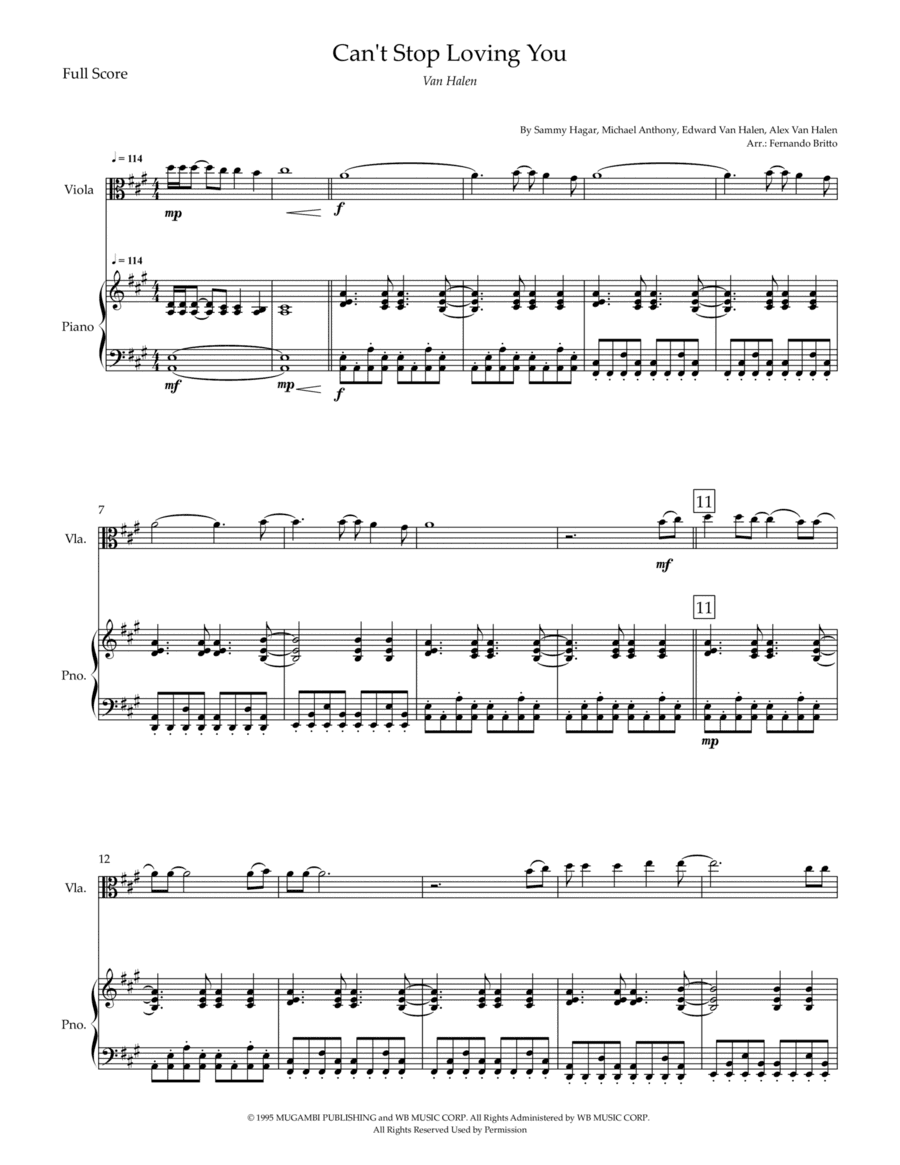 Can't Stop Loving You (arr. Fernando Britto)