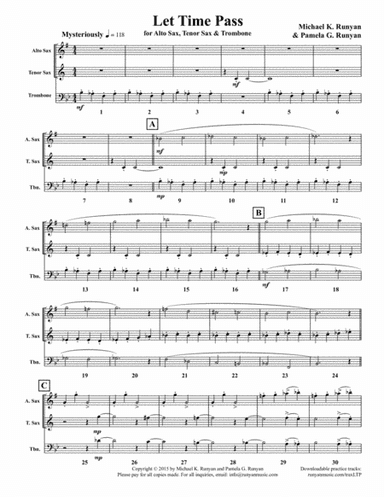 Let Time Pass, for Alto Sax, Tenor Sax & Trombone (Score & parts)