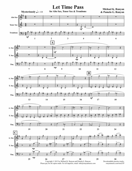 Let Time Pass, for Alto Sax, Tenor Sax & Trombone (Score & parts)