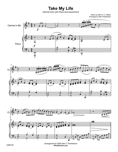 TAKE MY LIFE (and Let It Be Consecrated) - CLARINET SOLO with Piano Accompaniment (arr. Glen Poehlmann)