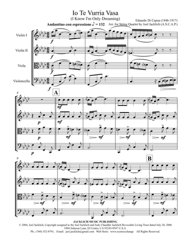 Io Te Vurria Vasa (I Know I'm Only Dreaming) for String Quartet (arr. Joel Jacklich (ASCAP))