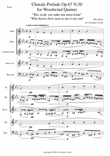 Chorale Prelude Op.67 N.50 for Woodwind Quintet (arr. Cristiano Vecchi)