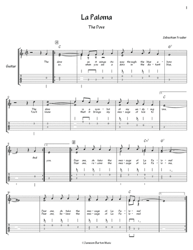 "La Paloma" - Guitar w/TAB (arr. Jameson Burton)