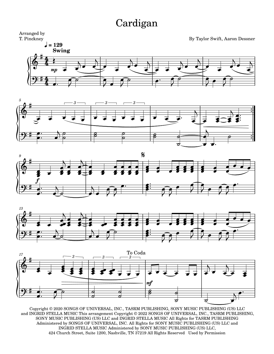 Cardigan (arr. T. Pinckney)