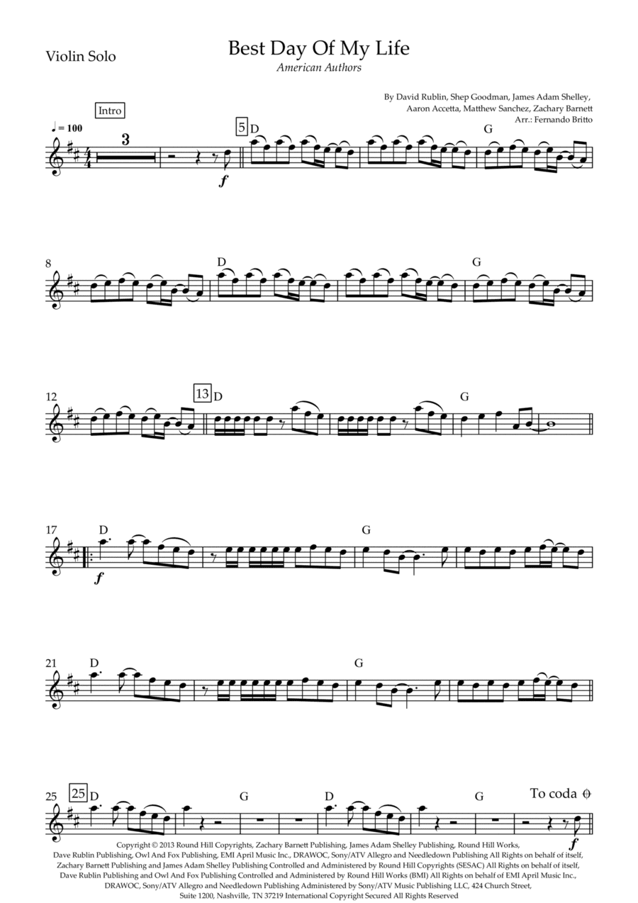 Best Day Of My Life (arr. Fernando Britto)