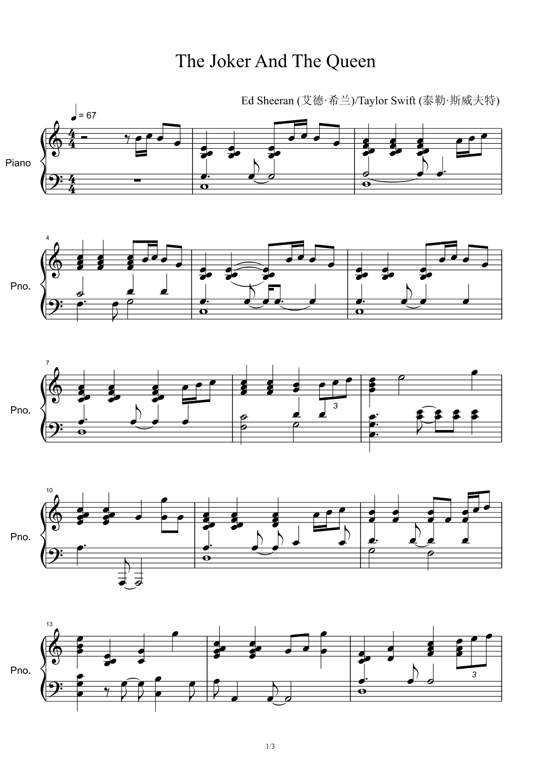 The Joker And The Queen (feat. Taylor Swift) (arr. Mr. Lu Lai)