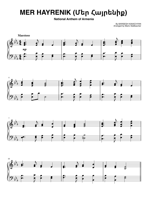 National Anthem of Armenia: Mer Hayrenik (Մեր Հայրենիք) (arr. Mario Stallbaumer)