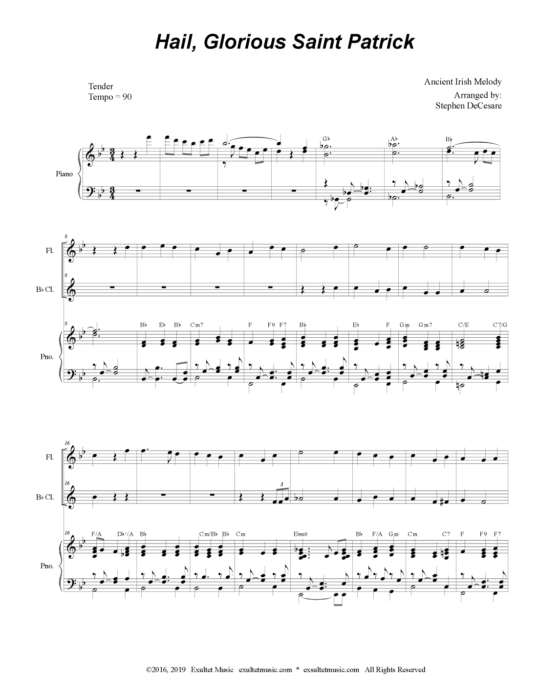 Hail, Glorious Saint Patrick (Duet for Flute and Bb-Clarinet) (arr. Stephen DeCesare)