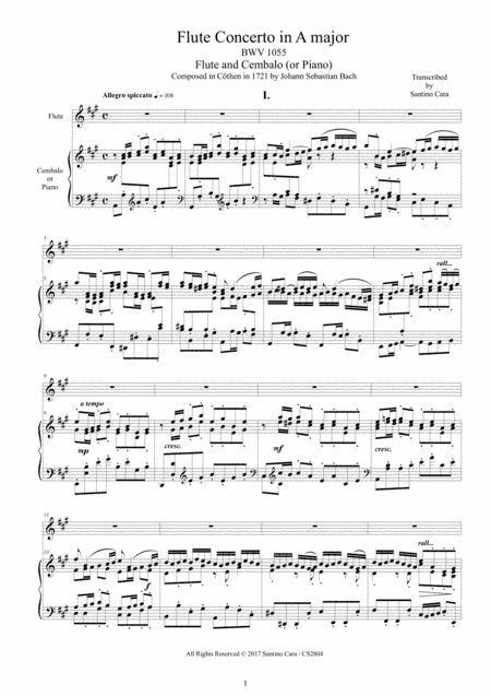 Bach - Flute Concerto in A major BWV 1055 for Flute and Cembalo (or Piano) (arr. Santino Cara)