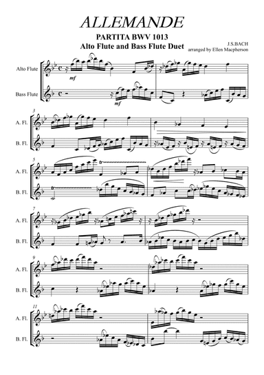 ALLEMANDE by J.S. BACH - Alto Flute and Bass Flute Duet (arr. Ellen Macpherson)