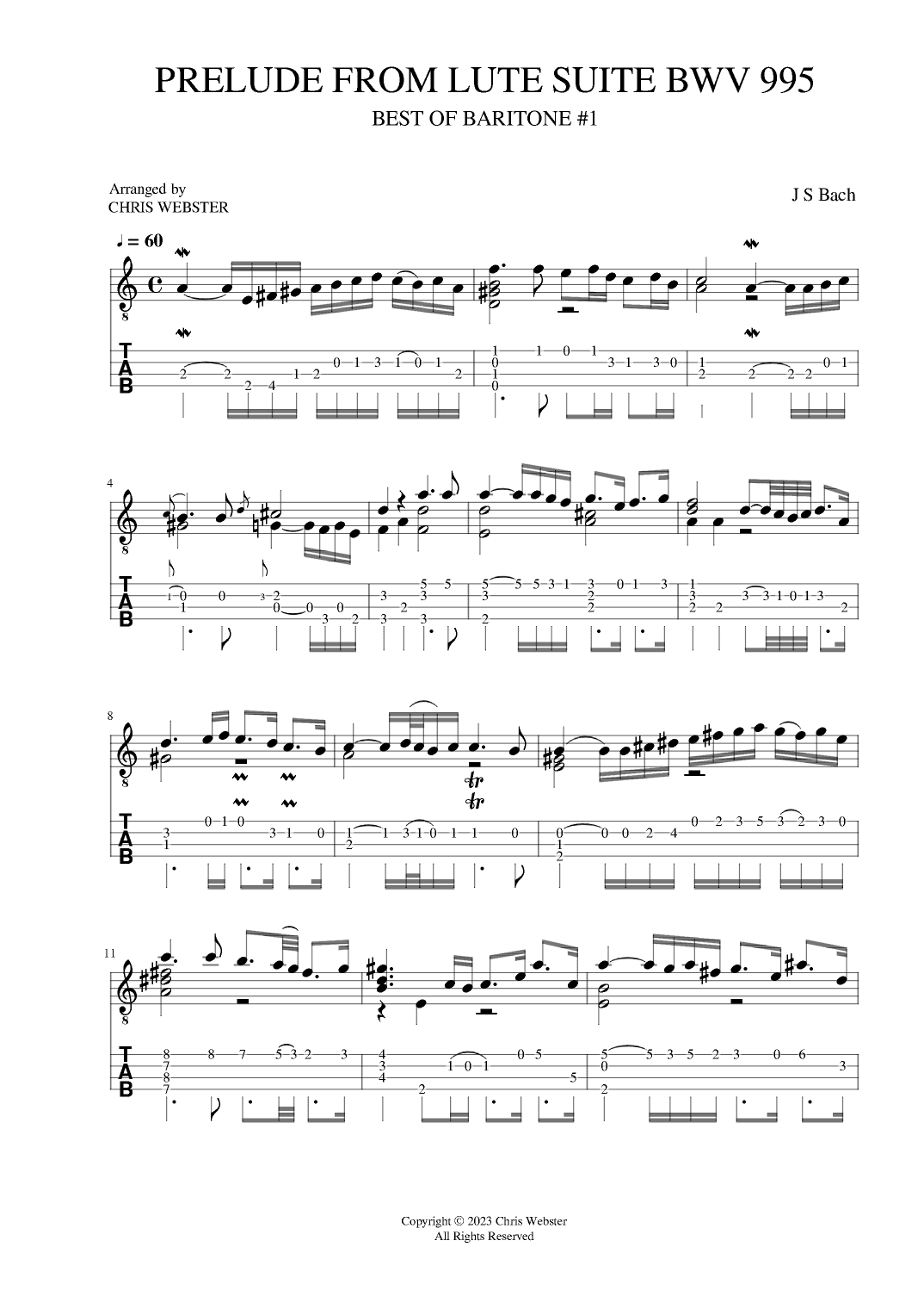 Prelude from Lute Suite BWV 995 (Best of Baritone #1) (arr. Chris Webster)