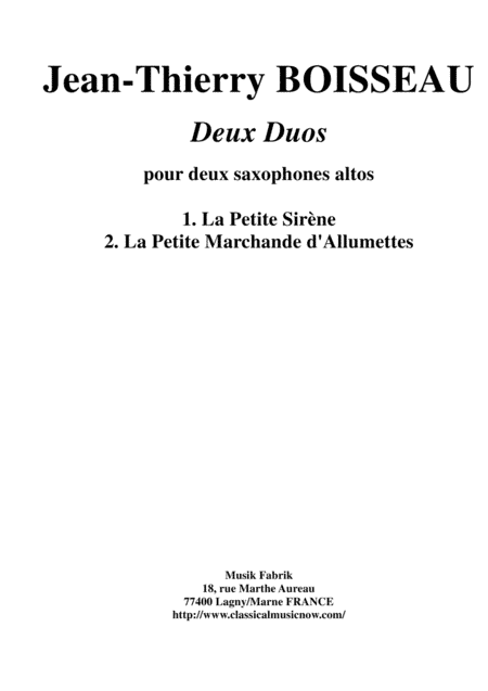 Jean-Thierry Boisseau: Two Duos for two alto saxophones