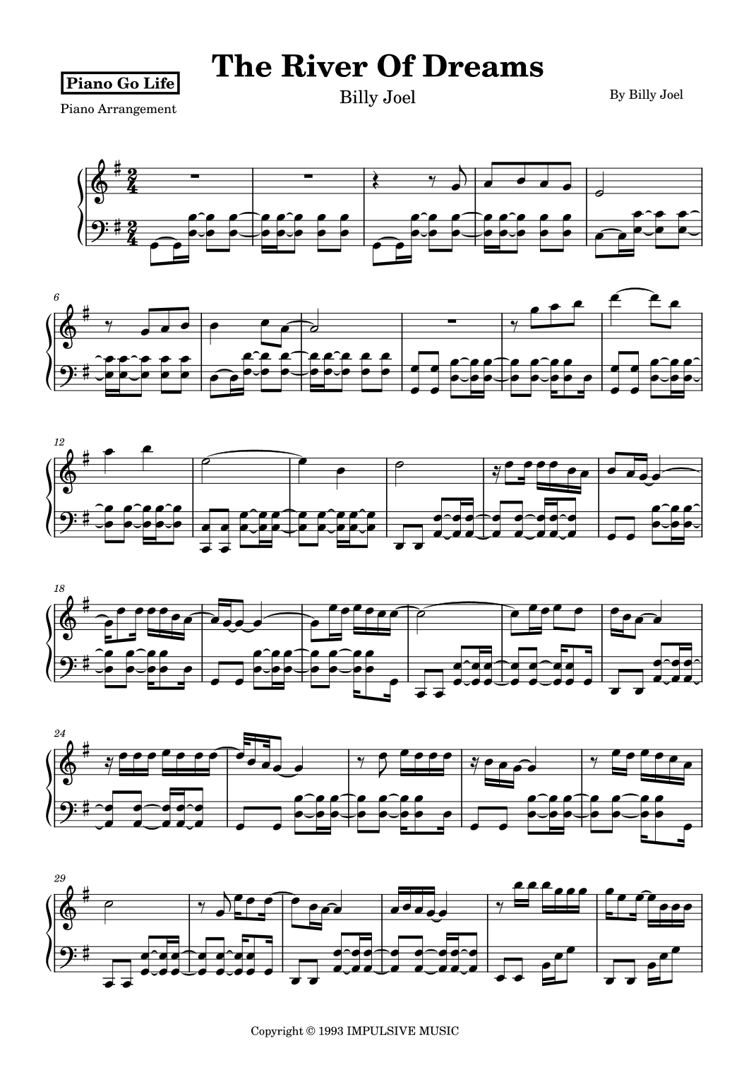 The River Of Dreams (arr. Piano Go Life)