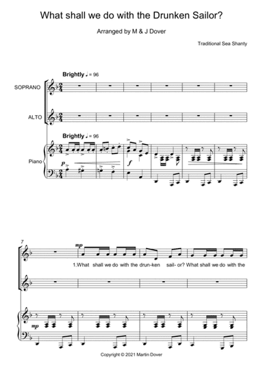 What shall we do with the Drunken Sailor? - 2 part choir - SA - Upper voices (arr. M & J Dover)
