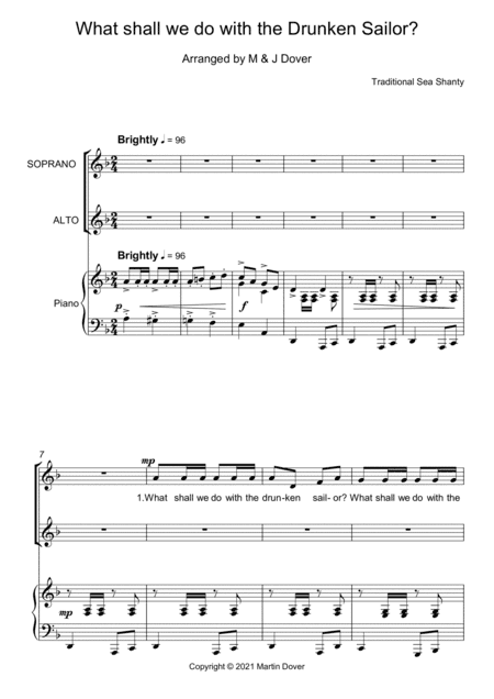 What shall we do with the Drunken Sailor? - 2 part choir - SA - Upper voices (arr. M & J Dover)