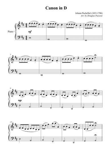 Pachelbel's Canon in D for piano (arr. Douglas Passoni)