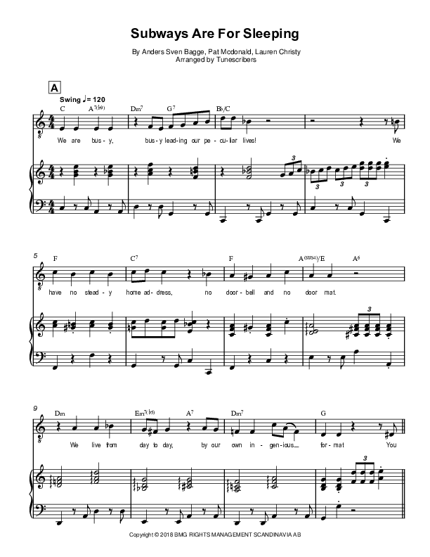 Subways Are For Sleeping (arr. Tunescribers)