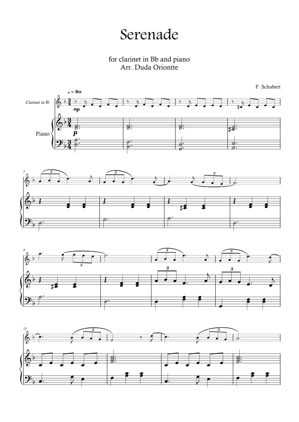 Serenade (clarinet in Bb and piano SIMPLIFIED) Schubert (arr. Duda Oriontte)