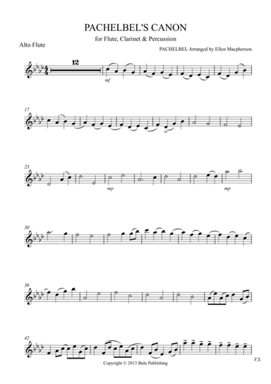 Pachelbel's Cannon - for Flute, Clarinet & Percussion - ALTO FLUTE part (arr. Ellen Macpherson)