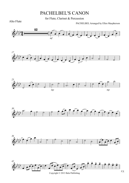 Pachelbel's Cannon - for Flute, Clarinet & Percussion - ALTO FLUTE part (arr. Ellen Macpherson)
