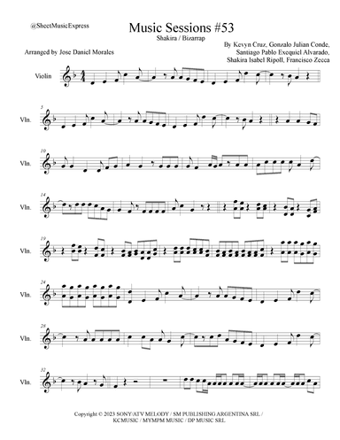 Shakira: Bzrp Music Sessions Vol. 53 (arr. Sheet Music Express)