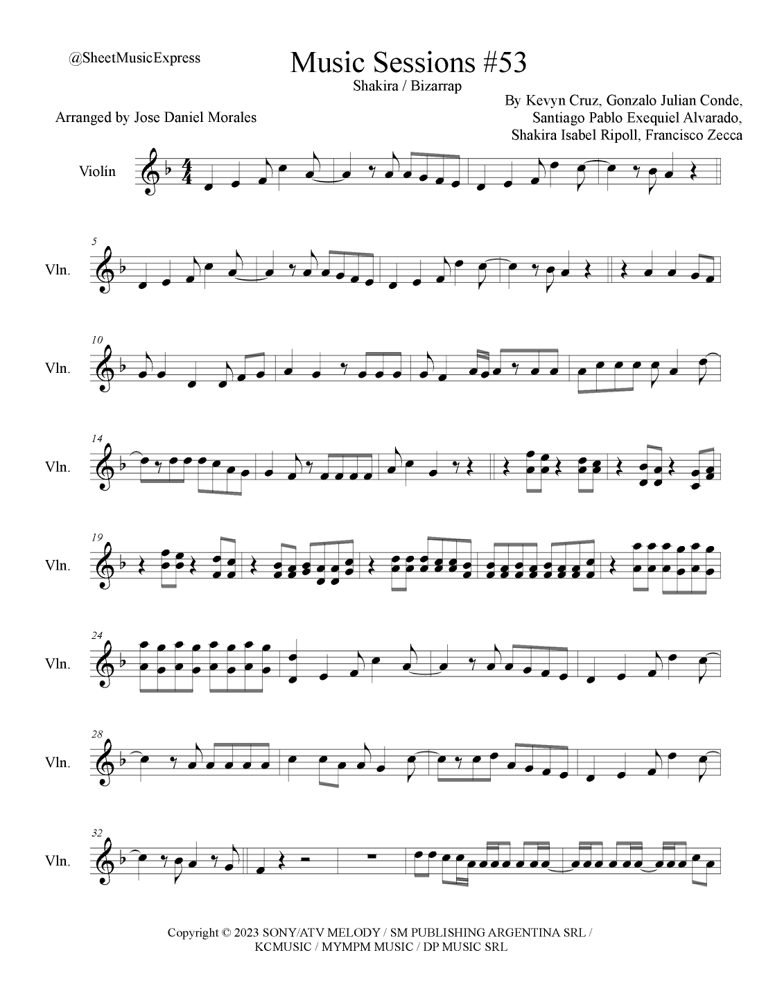 Shakira: Bzrp Music Sessions Vol. 53 (arr. Sheet Music Express)