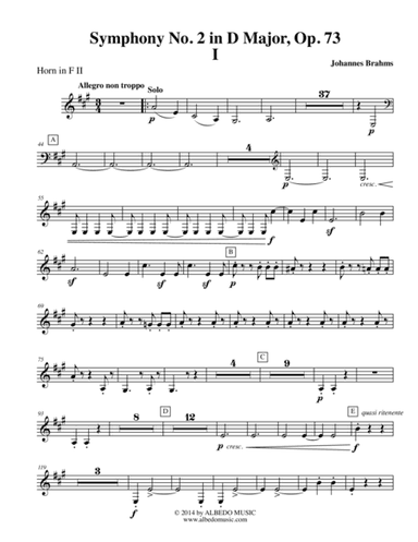 Brahms Symphony No. 2, Movement I - Horn in F 2 (Transposed Part), Op. 73 (arr. Doug Clyde)