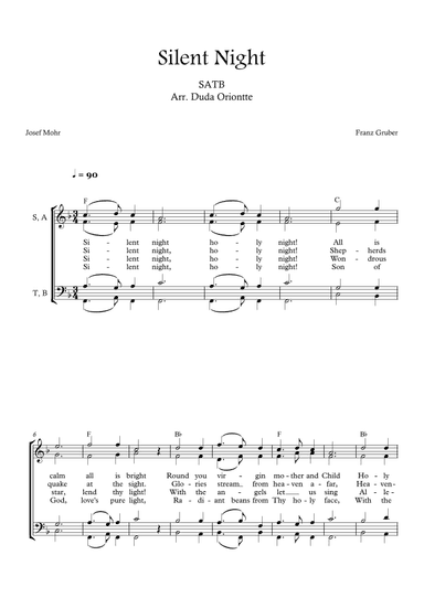 Silent Night (F major - SATB - with chords - no piano -two staff) (arr. Duda Oriontte)