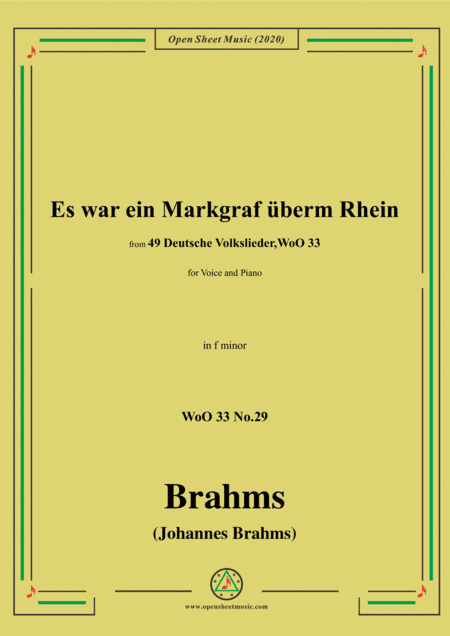Brahms-Es war ein Markgraf überm Rhein,WoO 33 No.29,in f minor,for Voice&Pno (arr. MSM)