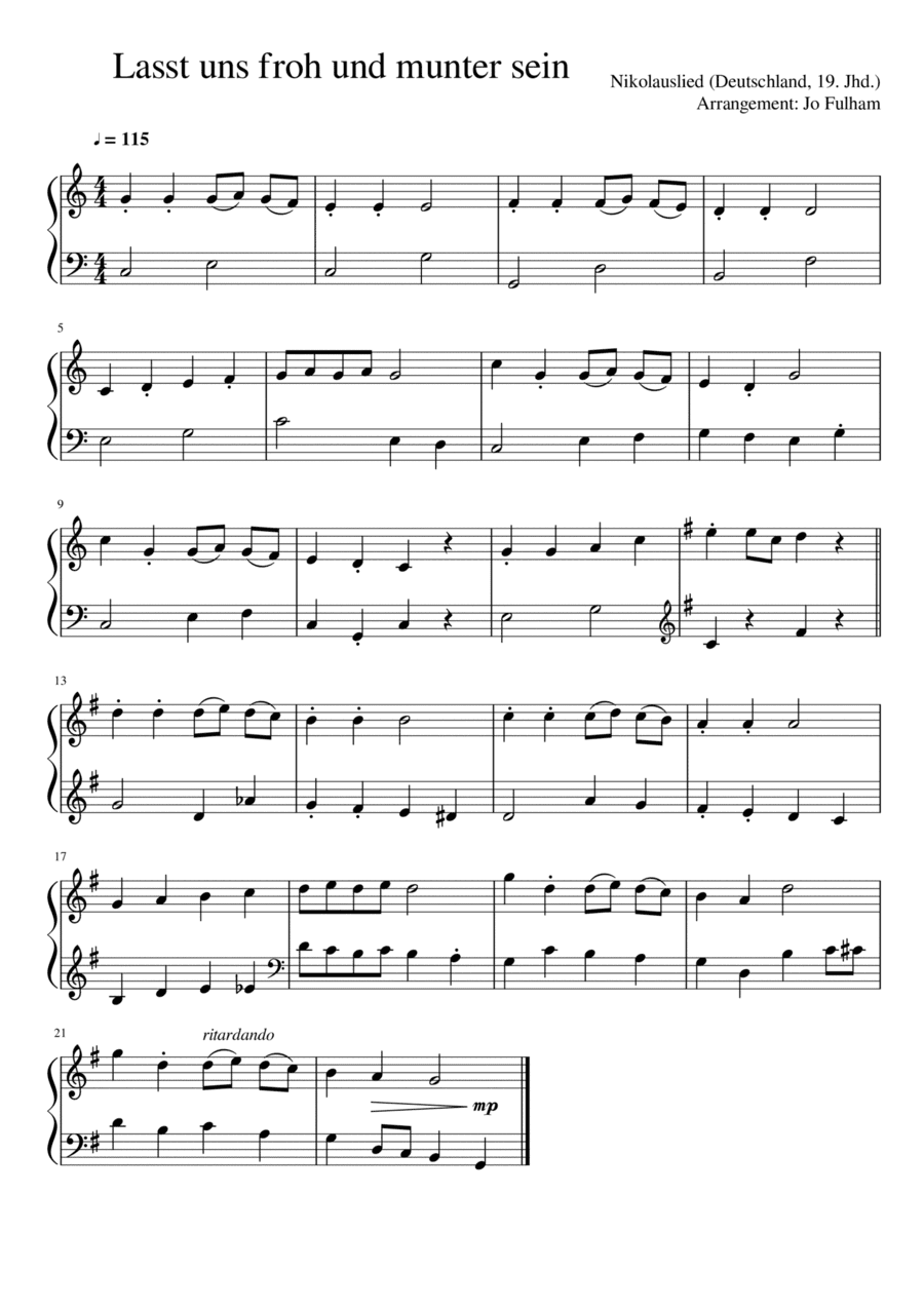 Lasst uns froh und munter sein (arr. Jo Fulham)