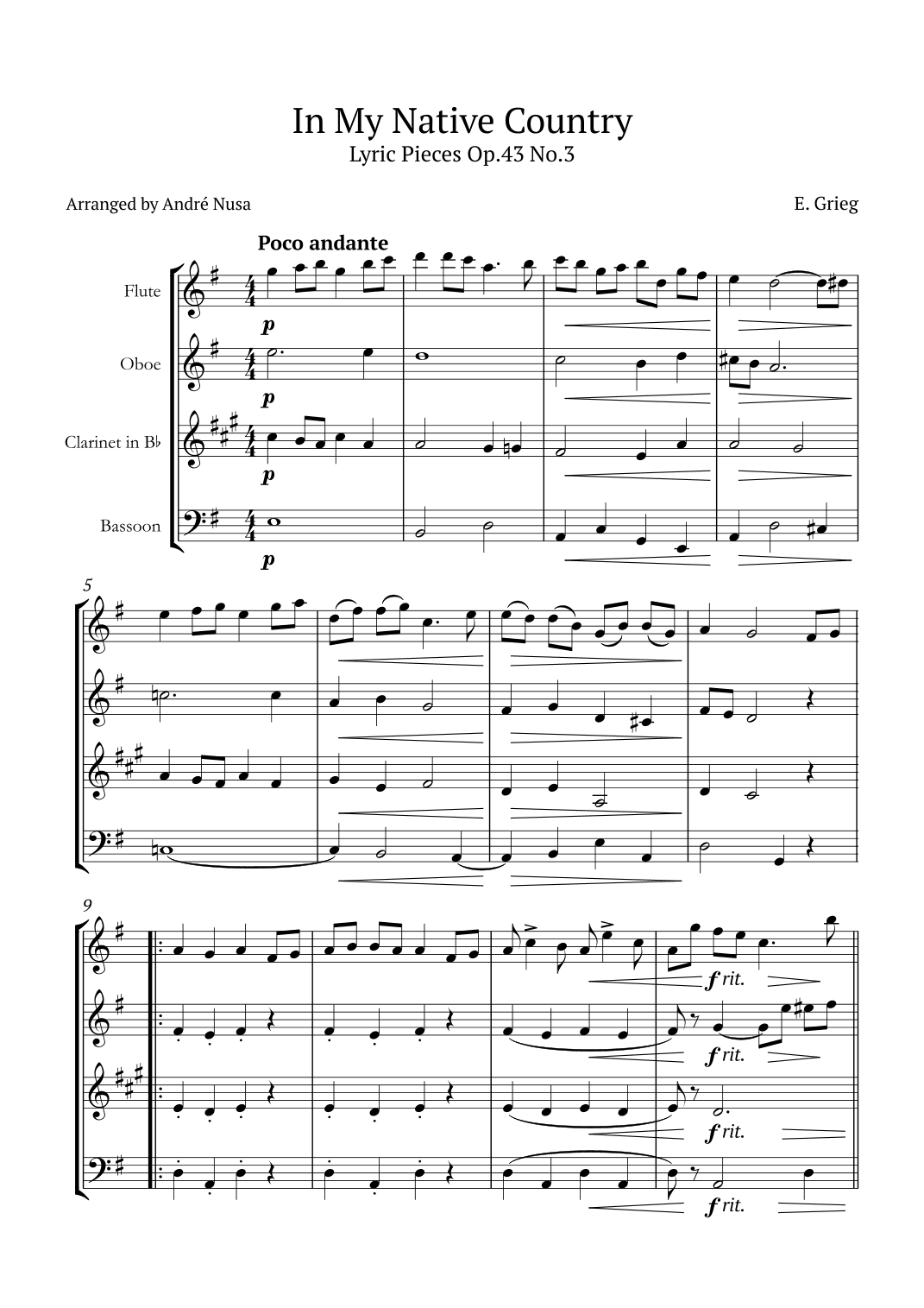 Lyric Pieces Op.43 No.3 (arr. André Nusa)