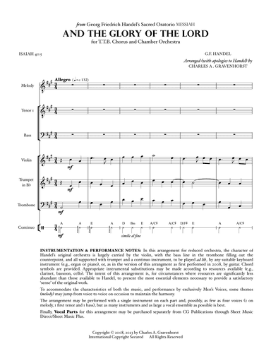 And The Glory Of The Lord (from “MESSIAH”) for Men’s Chorus (TTB) – FULL SCORE (arr. Charles A. Gravenhorst)