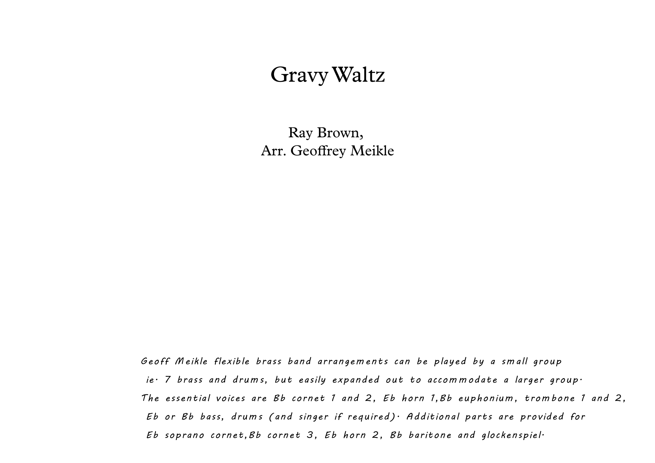 Gravy Waltz (arr. Geoffrey Meikle)