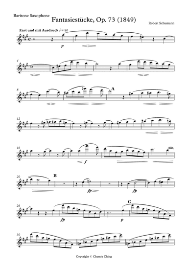 Robert Schumann - Fantasiestücke, Op. 73 arranged for Baritone Saxophone (arr. Chemie Ching)