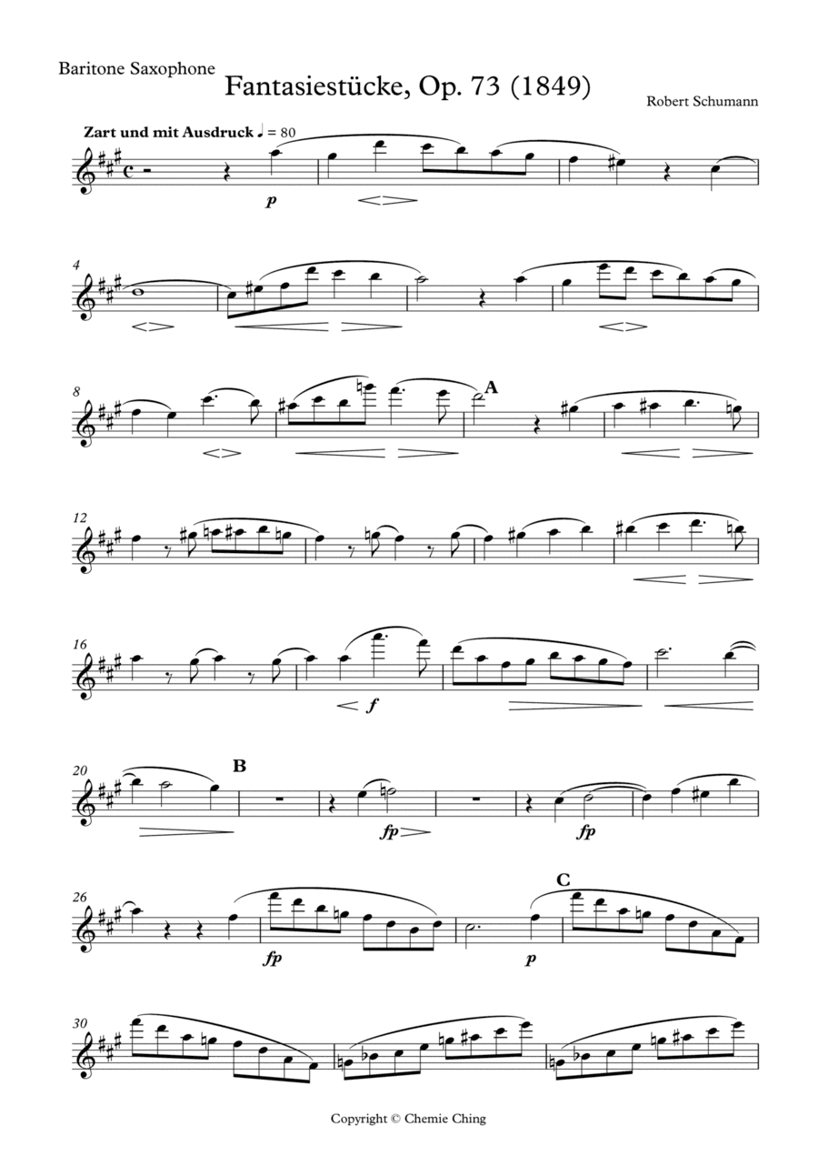 Robert Schumann - Fantasiestücke, Op. 73 arranged for Baritone Saxophone (arr. Chemie Ching)