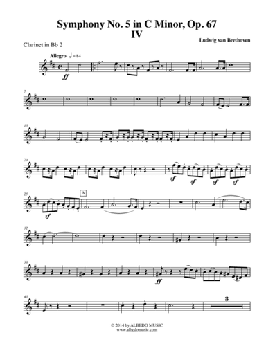 Beethoven Symphony No. 5, Movement IV - Clarinet in Bb 2 (Transposed Part), Op. 67 (arr. Doug Clyde)