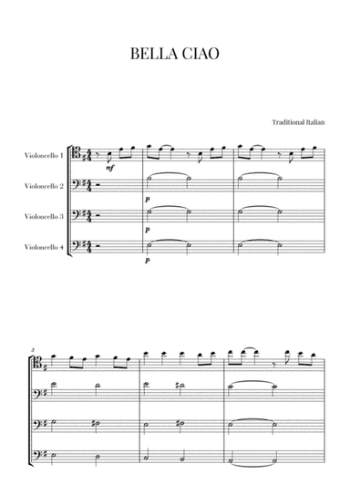 BELLA CIAO for Cello Quartet? (arr. Cadenza Editions)