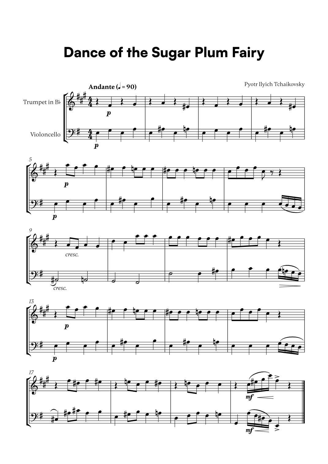 Tchaikovsky - Dance of the Sugar Plum Fairy (for Trumpet in Bb and Cello) (arr. Cadenza Editions)