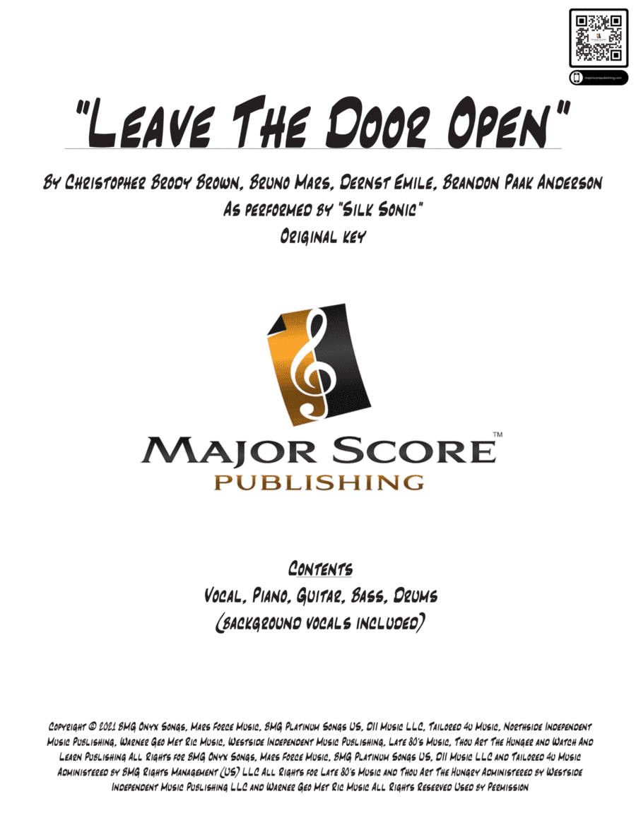 Leave The Door Open (arr. MAJOR SCORE PUBLISHING TM.)