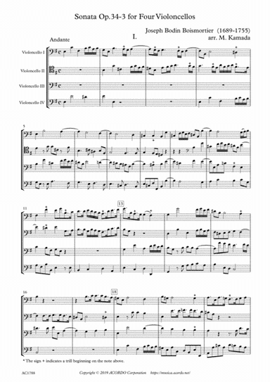 Sonata Op.34-3 for Four Violoncellos (arr. Kamada, Mikio)