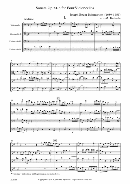 Sonata Op.34-3 for Four Violoncellos (arr. Kamada, Mikio)