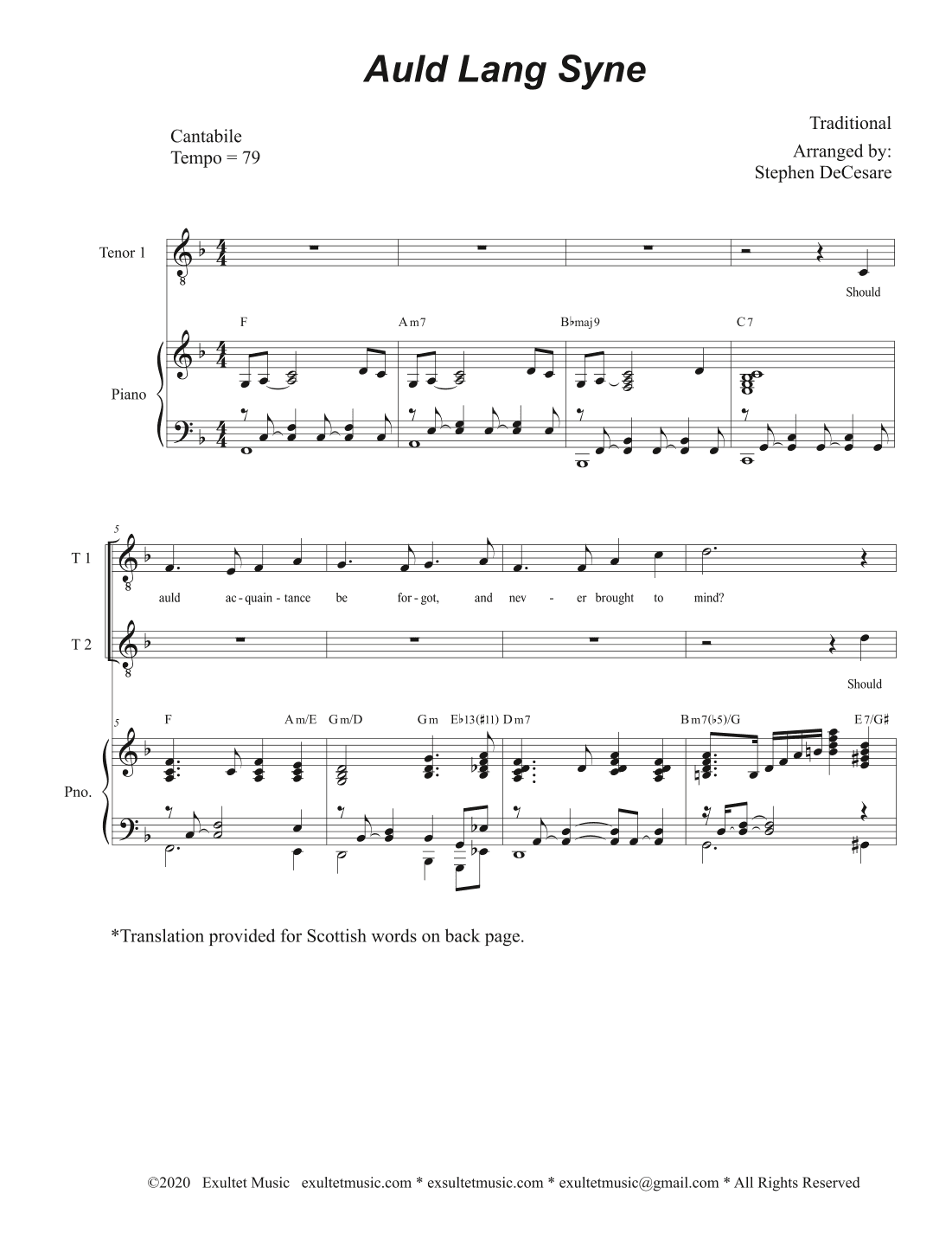Auld Lang Syne (Vocal Trio - (TTB) (arr. Stephen DeCesare)