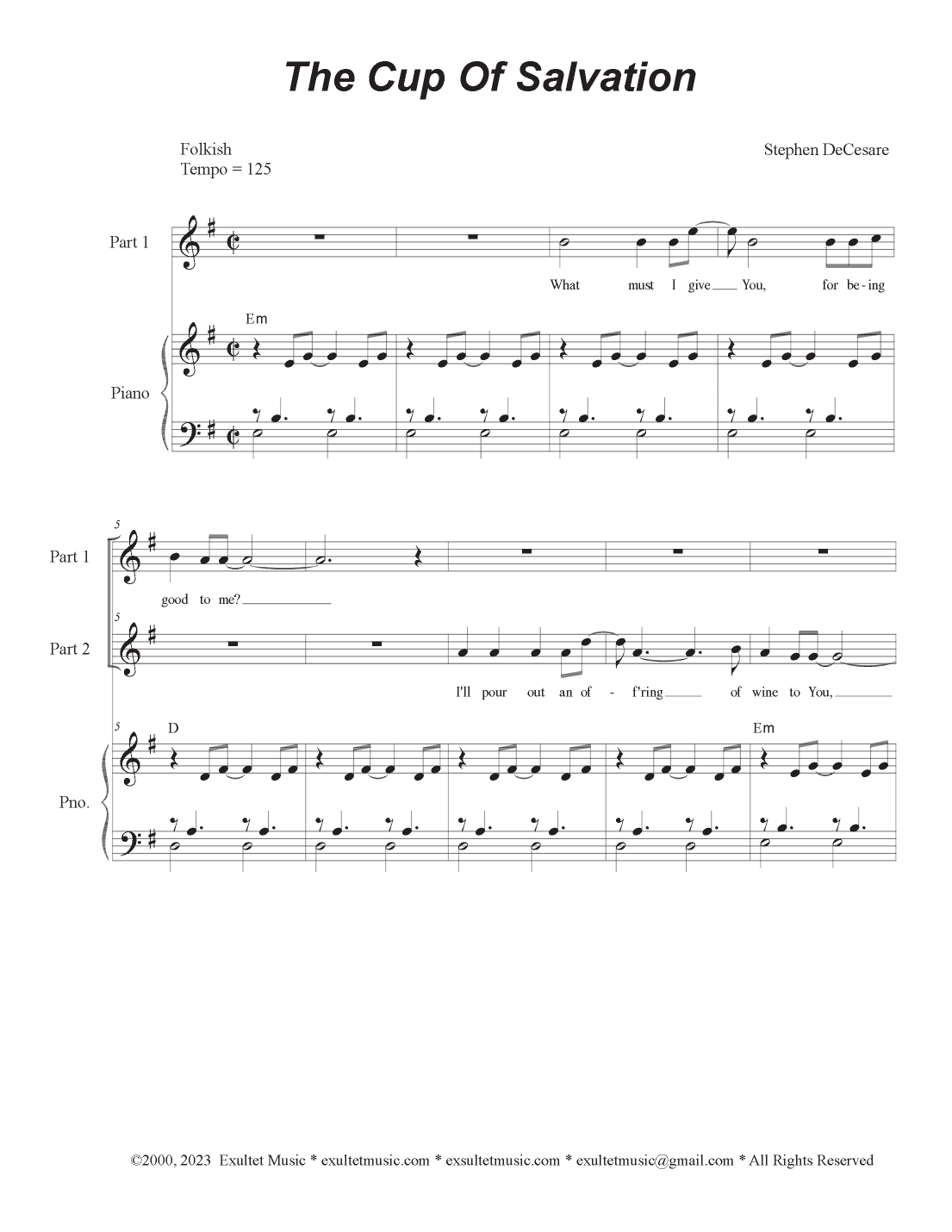 The Cup Of Salvation (2-part choir)